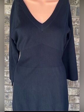 Kenneth Cole New York Black Silk Blend V-Neck Sweater Dress Size L